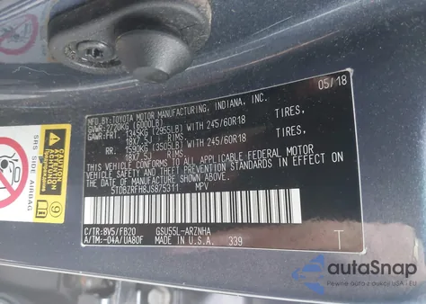 2018 Toyota Highlander Le из США, поврежденный, VIN 5TDBZRFH8JS875311